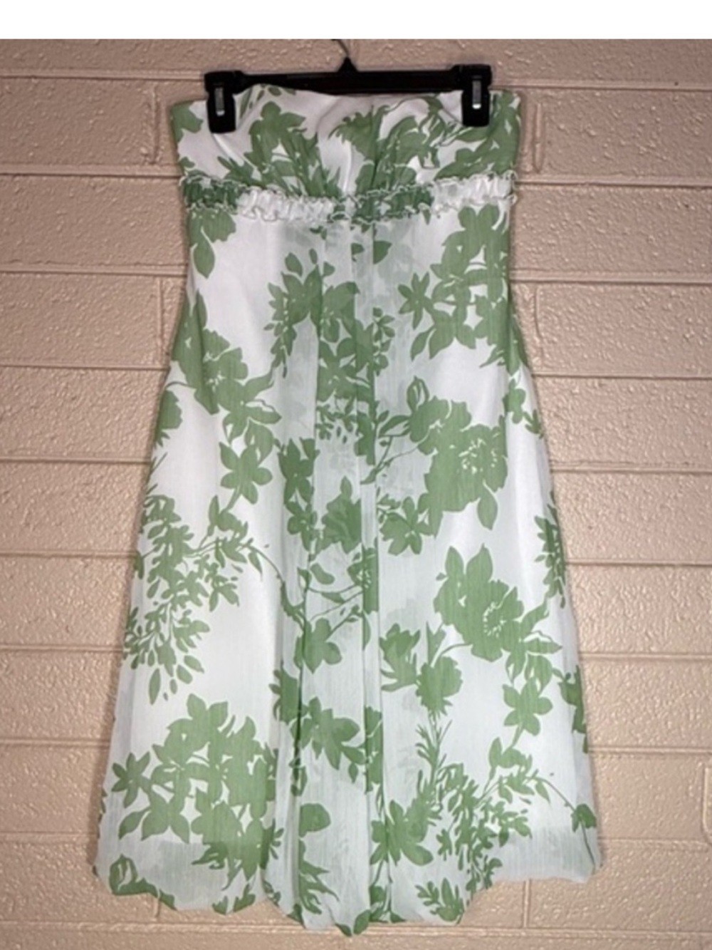 White Strapless Sundress with Green Floral Print